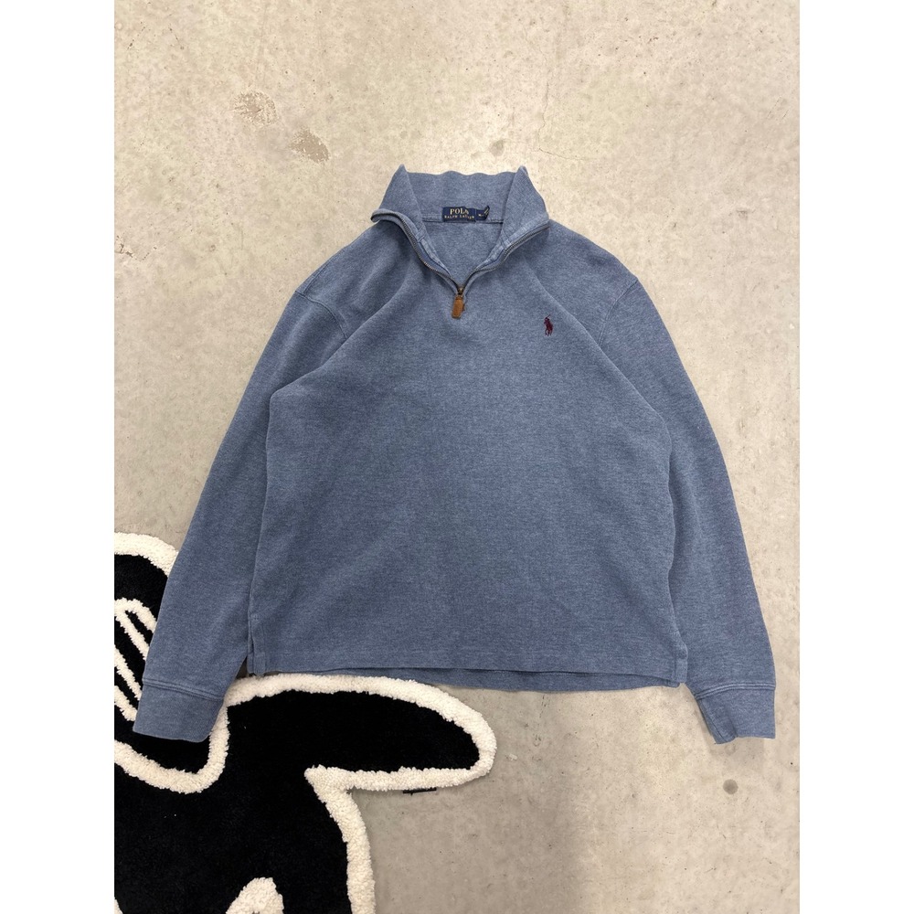 Polo Ralph Lauren Mens Blue Quarter Zip Pullover Sweater Medium Cotton Knit Pony